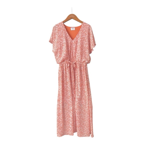 Sienna Sky Ditsy Floral V Neck Flutter Sleeve Orange/White Summer Midi Dress - Picture 1 of 16